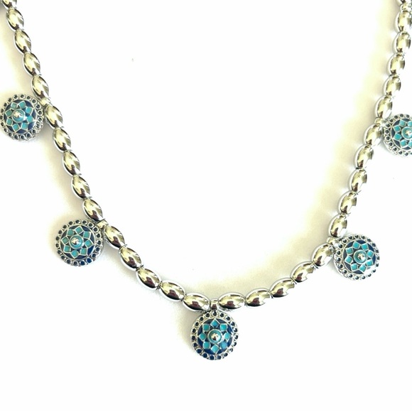 💐Navia Azure 35” Mehrangarh Moonbeam Silver and Blue Layered Necklace New - Picture 2 of 8